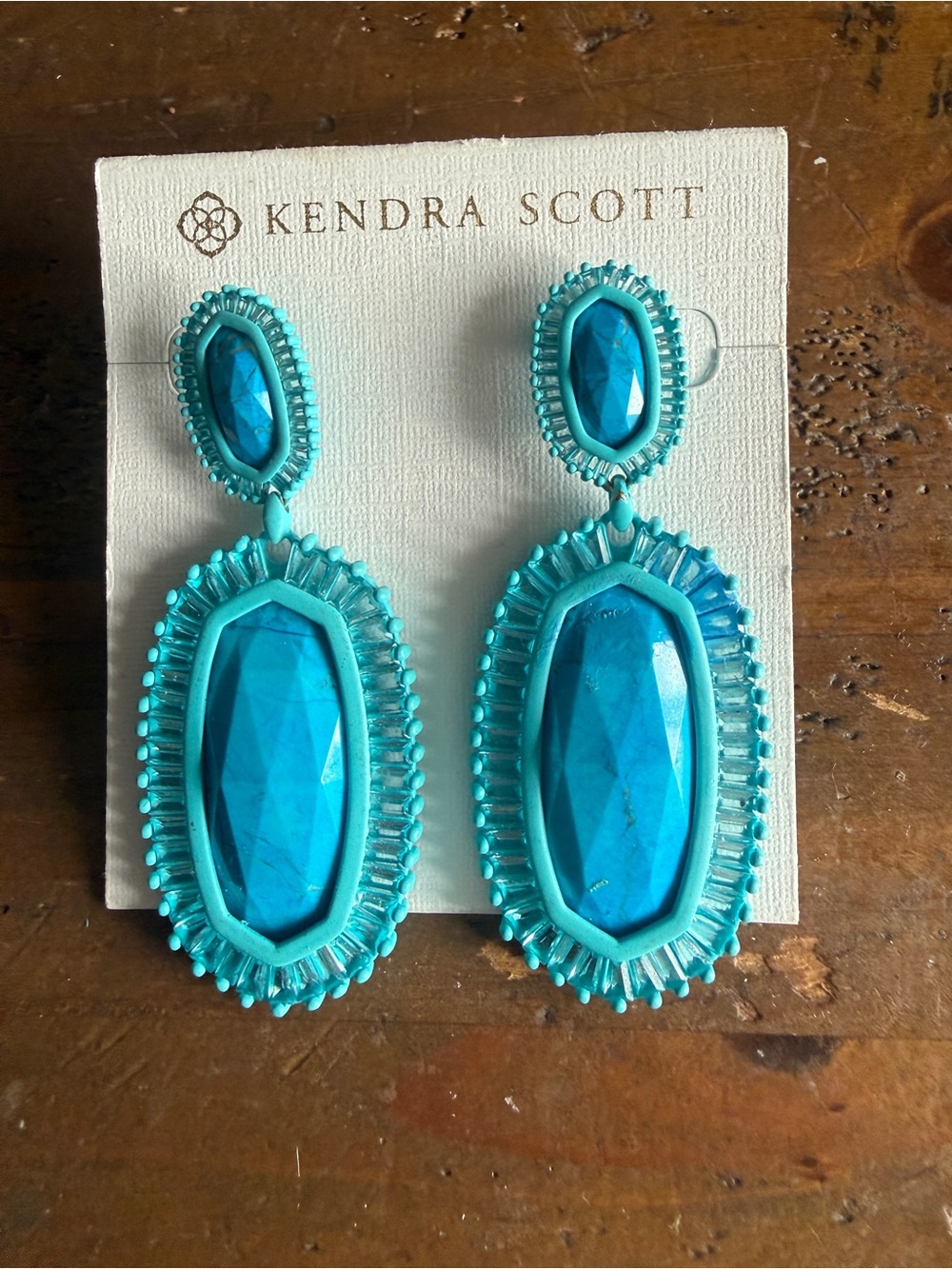 Kendra Scott Kaki Baguette Statement Earrings Matte Aqua Howlite Blue